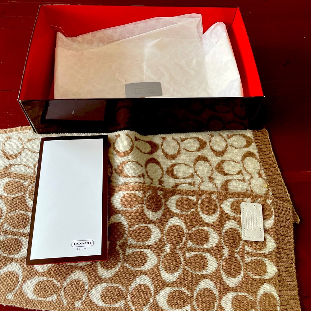 Coach Gold Cream Signature Logo Wool Scarf